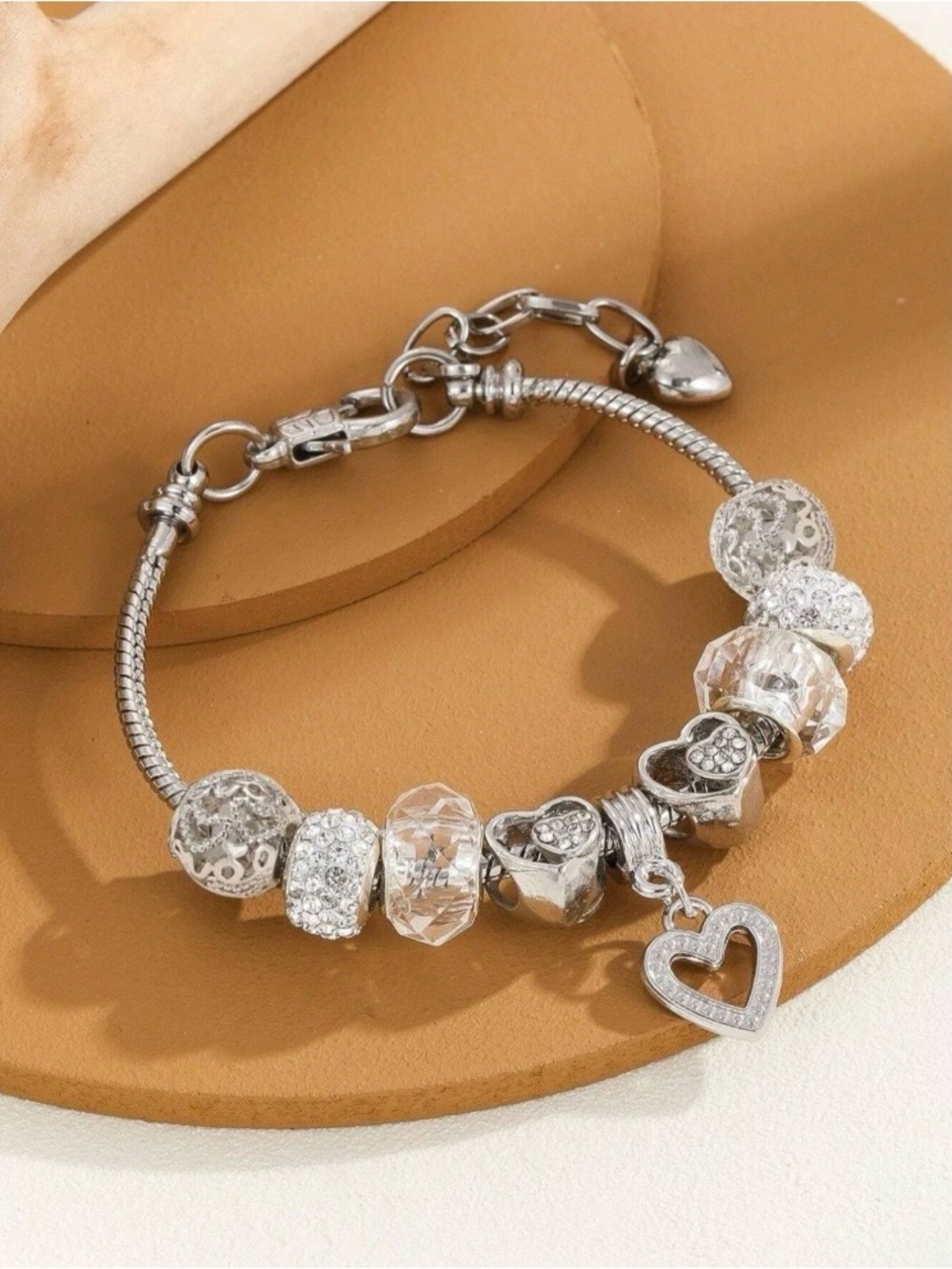 Silver Tone Heart Charm Bracelet